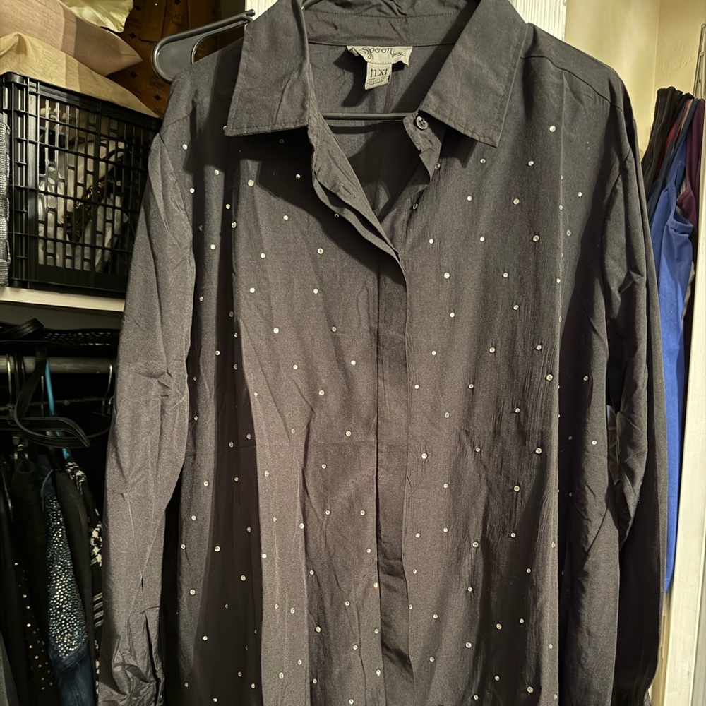 Stylish Black Rhinestone Dress/ Shirt